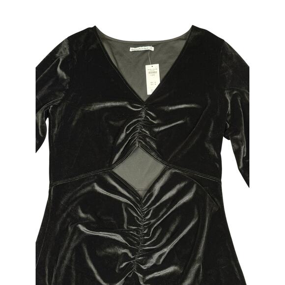 NWT Abercrombie & Fitch Velvet Bodycon Cutout Long Sleeve Dress Women's XL Black - Picture 3 of 6